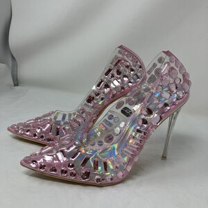 Azalea Wang Pink Studded Crystal Popstar Stiletto Heels Nude Women’s 8.5 Blakely